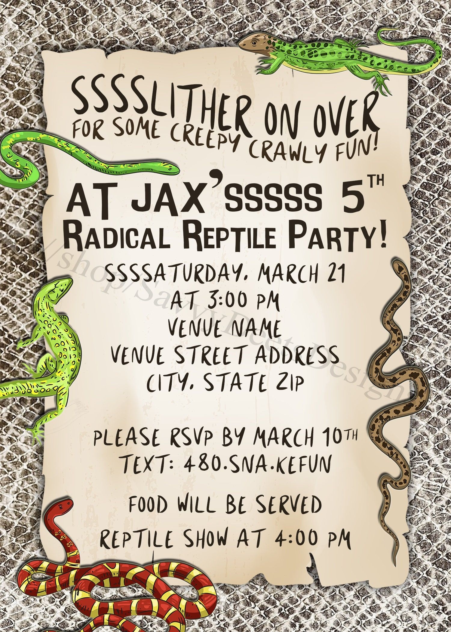 Reptile Birthday Party Invitation Reptile Birthday Invitation Reptile 