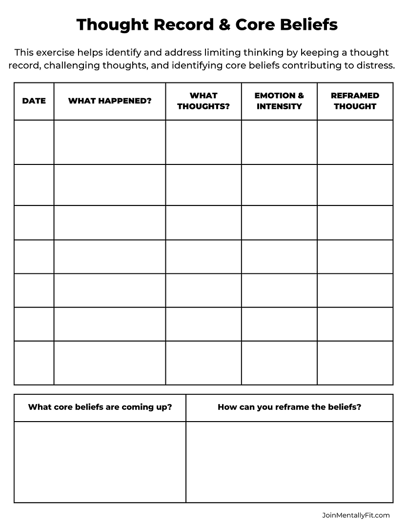 core beliefs worksheets