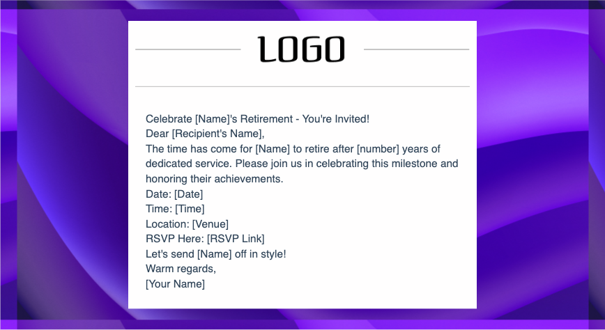 Retirement Party Invitation Email
