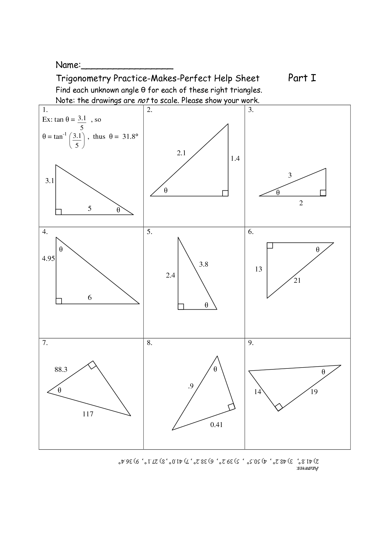 worksheet on right triangle trigonometry