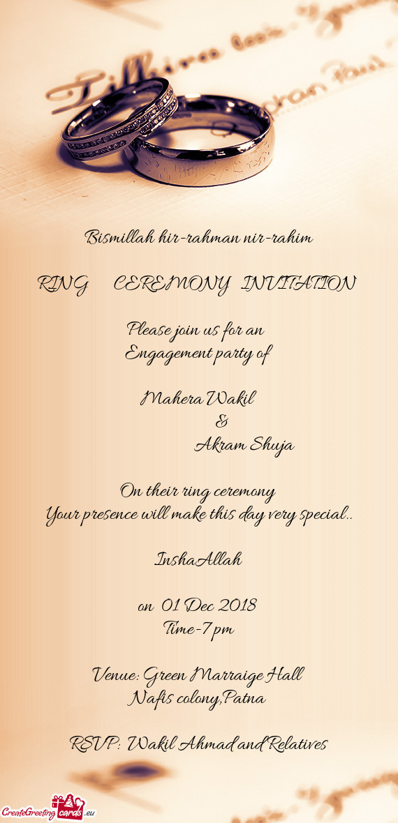 ring ceremony invitation card template