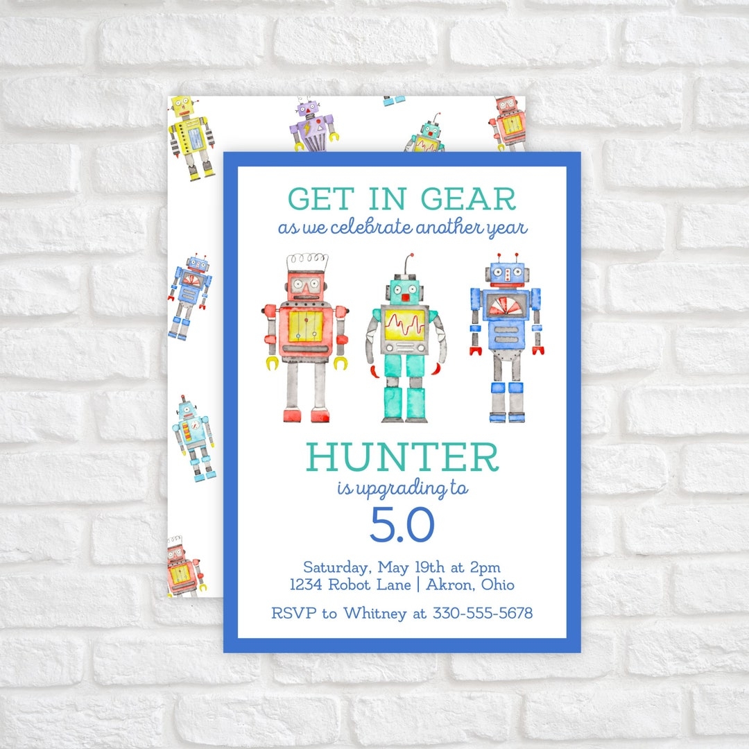 robot birthday invitation template
