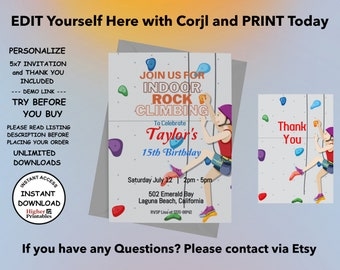 Rock Climbing Invitation Template Etsy