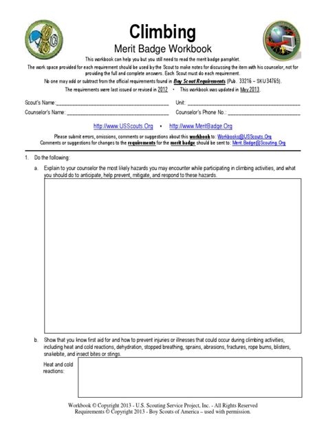 Rock Climbing Merit Badge Worksheet Worksheets Library