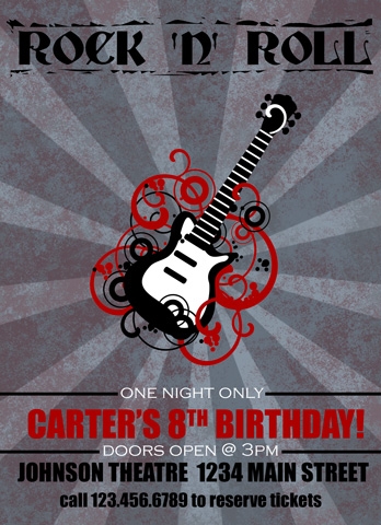 Rock N Roll Birthday Invitation Nounces
