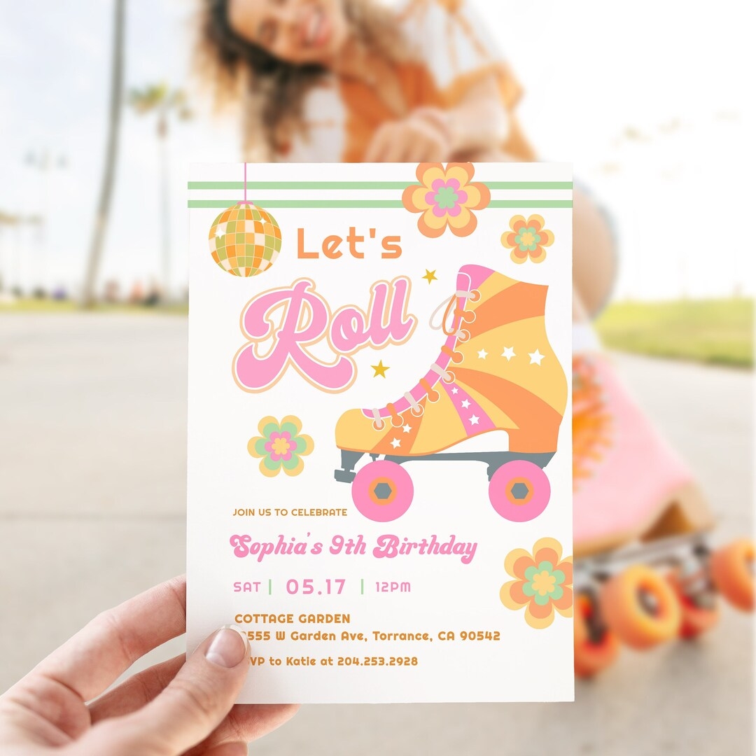 Roller Skate Party Invitation Template Let 39 s Roll Birthday Groovy 