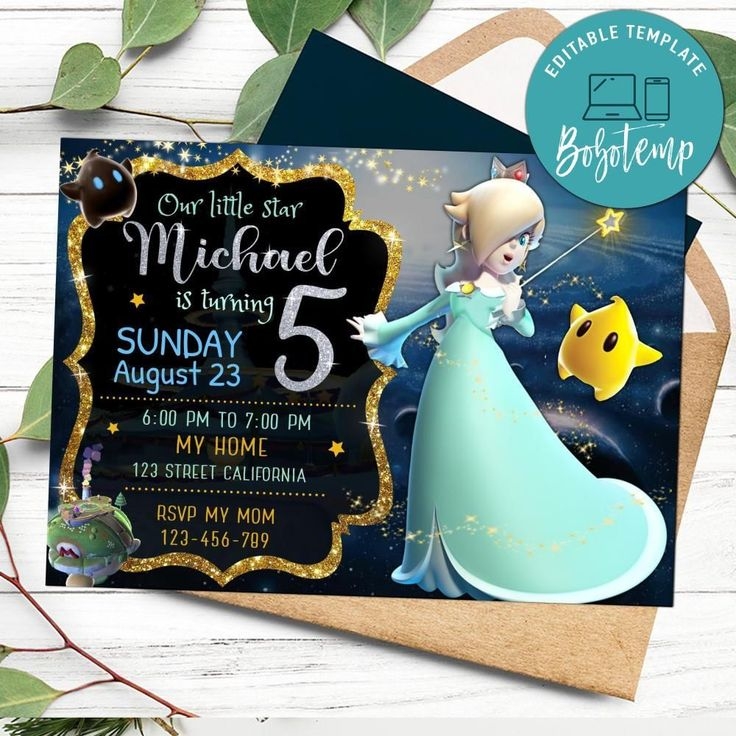 Rosalina Birthday Invitation Customizable Template To Print At Home 