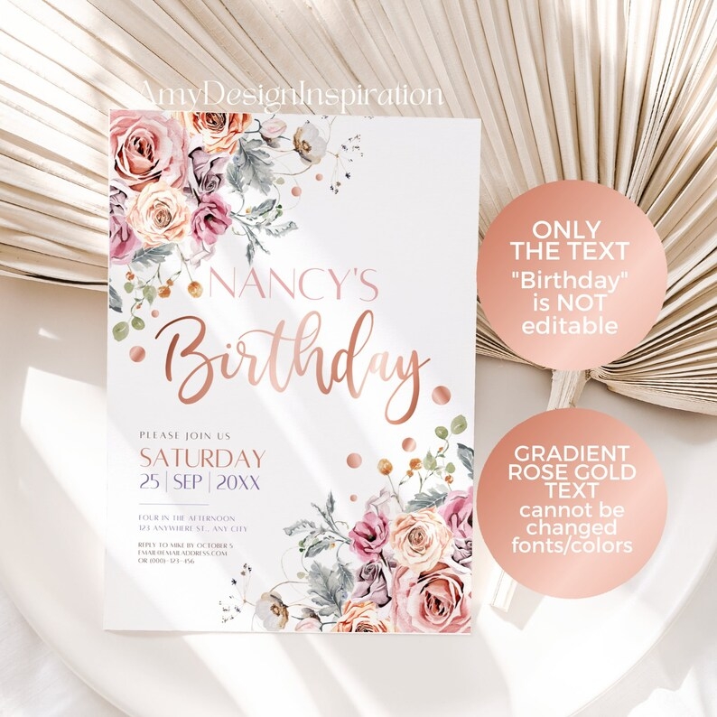 rose gold birthday invitation template free