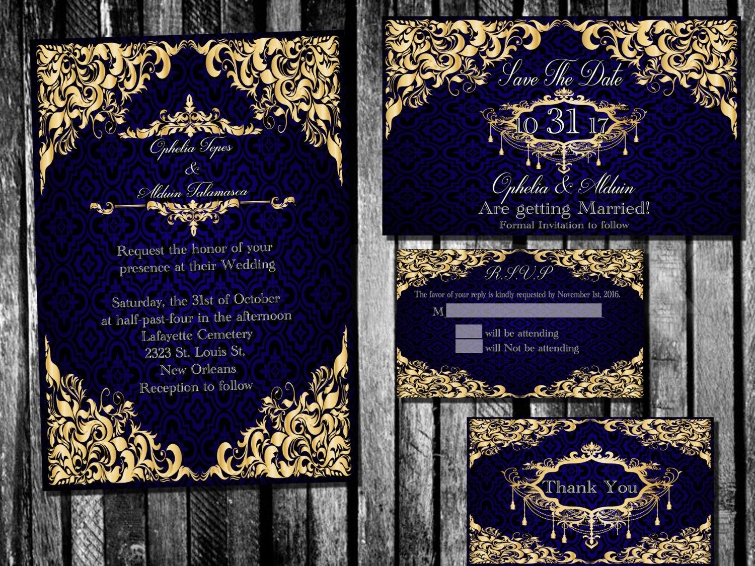 royal blue and gold wedding invitation templates free
