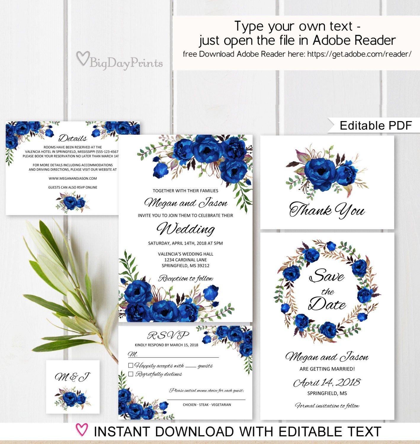 royal blue wedding invitation templates free