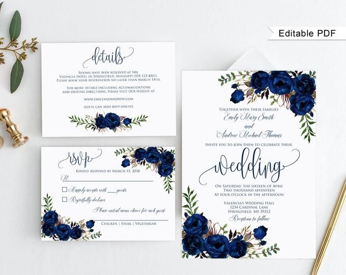 royal blue wedding invitation templates