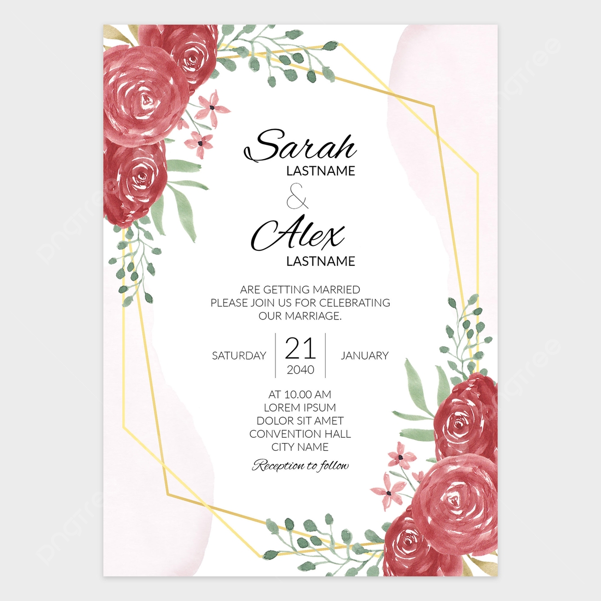 Rustic Watercolor Red Floral Wedding Invitation Template Template