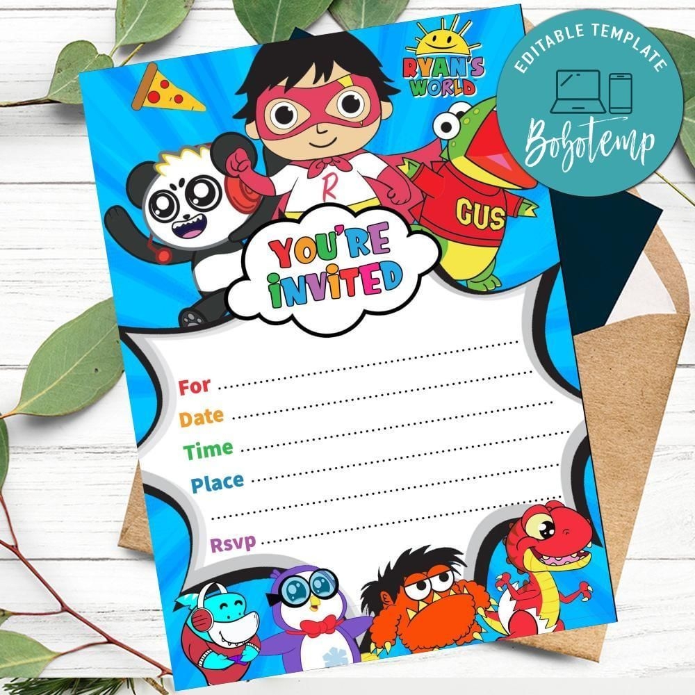 Ryans World Fill In Blank Birthday Invitation Customizable Template To 
