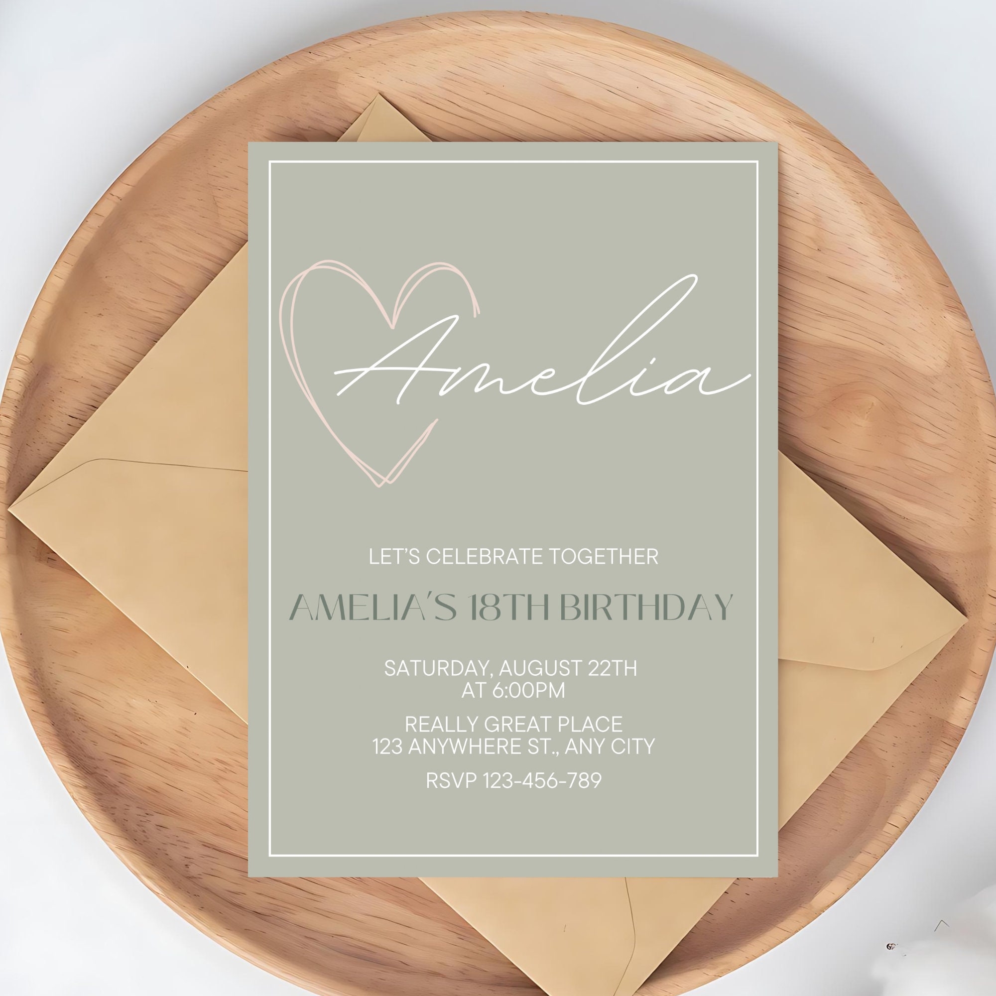 sage green birthday invitation template