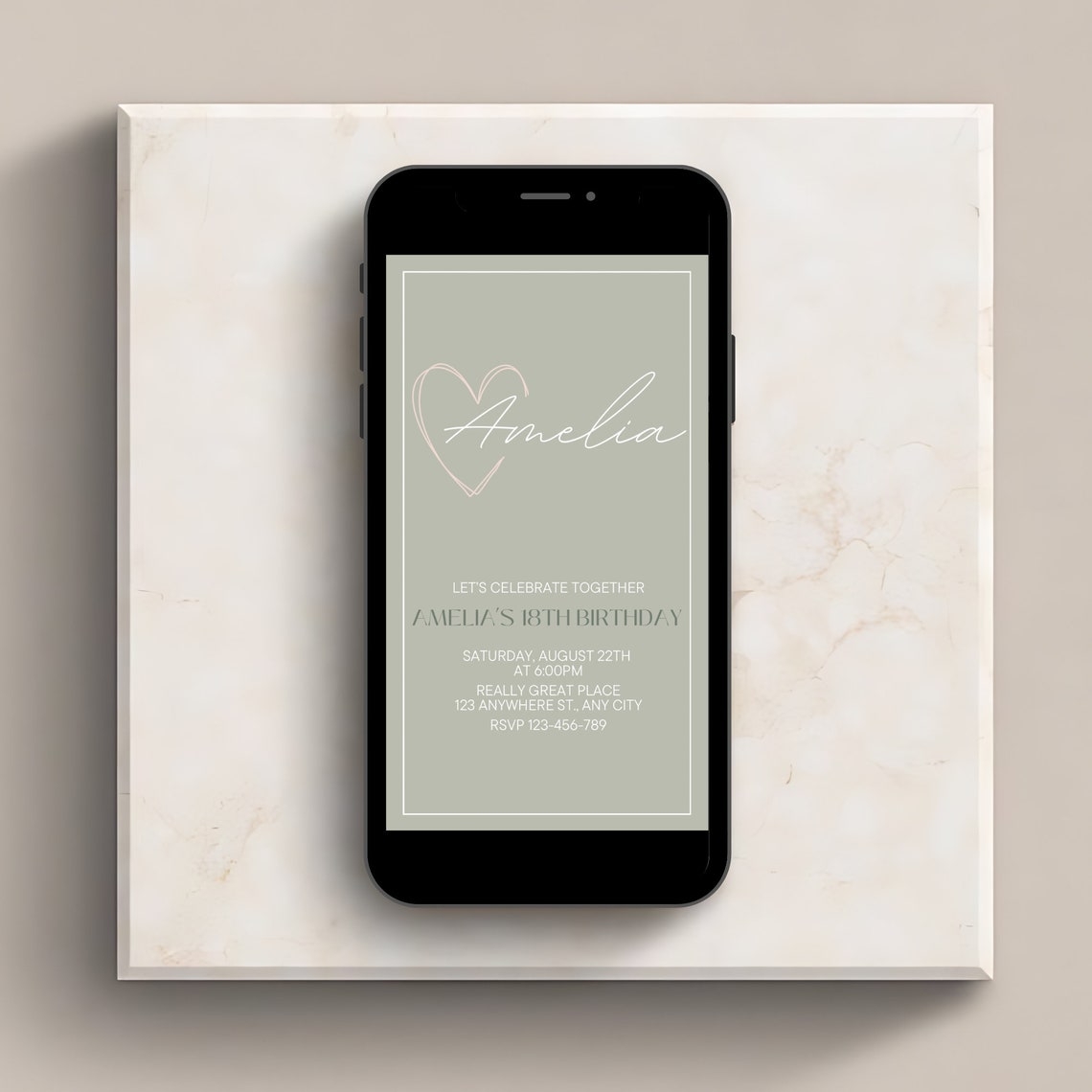 Sage Green Birthday Invitation Template Minimal Invite Elegant 