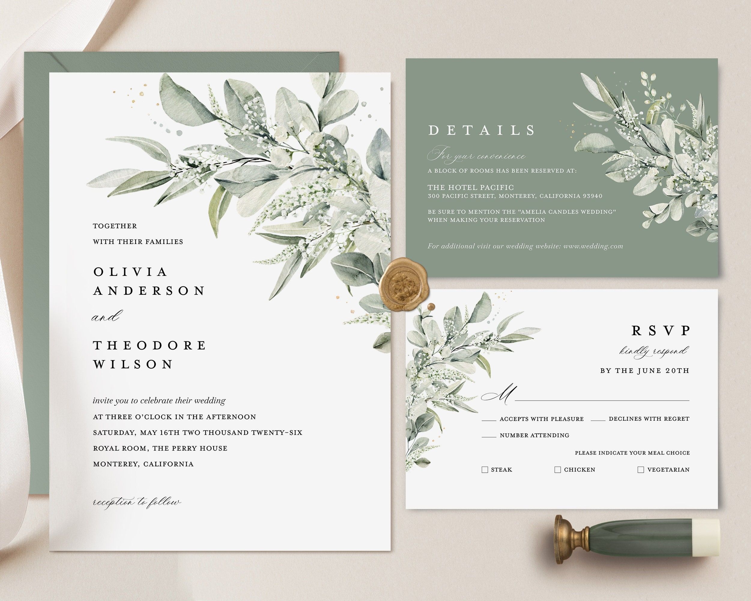 Sage Green Wedding Invitation Template Free Content Calendar Template