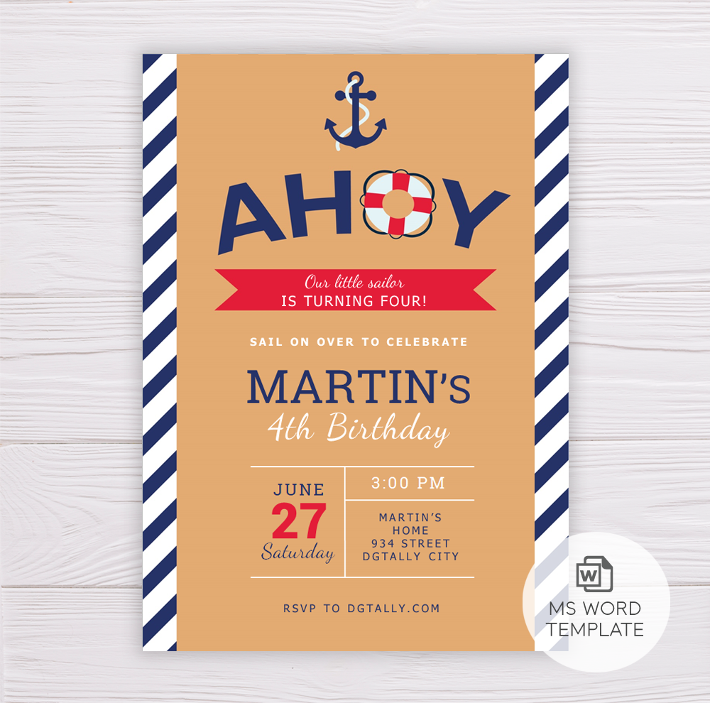 Sailor Birthday Invitation Template Dgtally