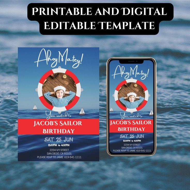 Sailor Invitation Printable Template Sailor Digital Invite Nautical 