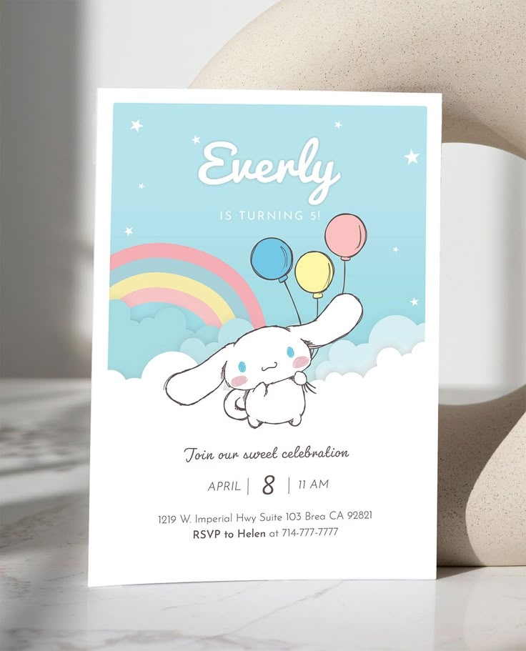 Sanrio Cinnamoroll Character Birthday Party Ideas Tarjeta De