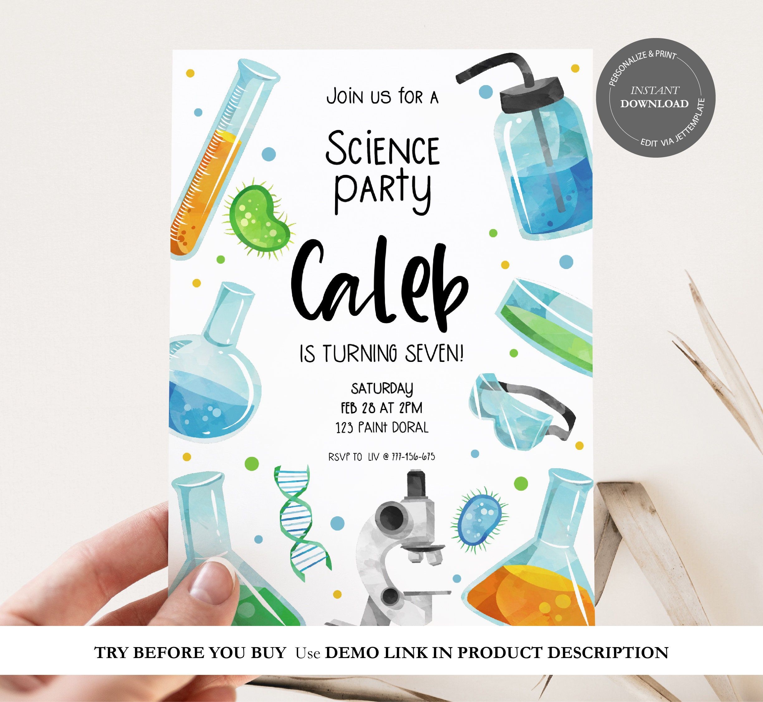Science Birthday Party Invitation Science Party Invite Science 