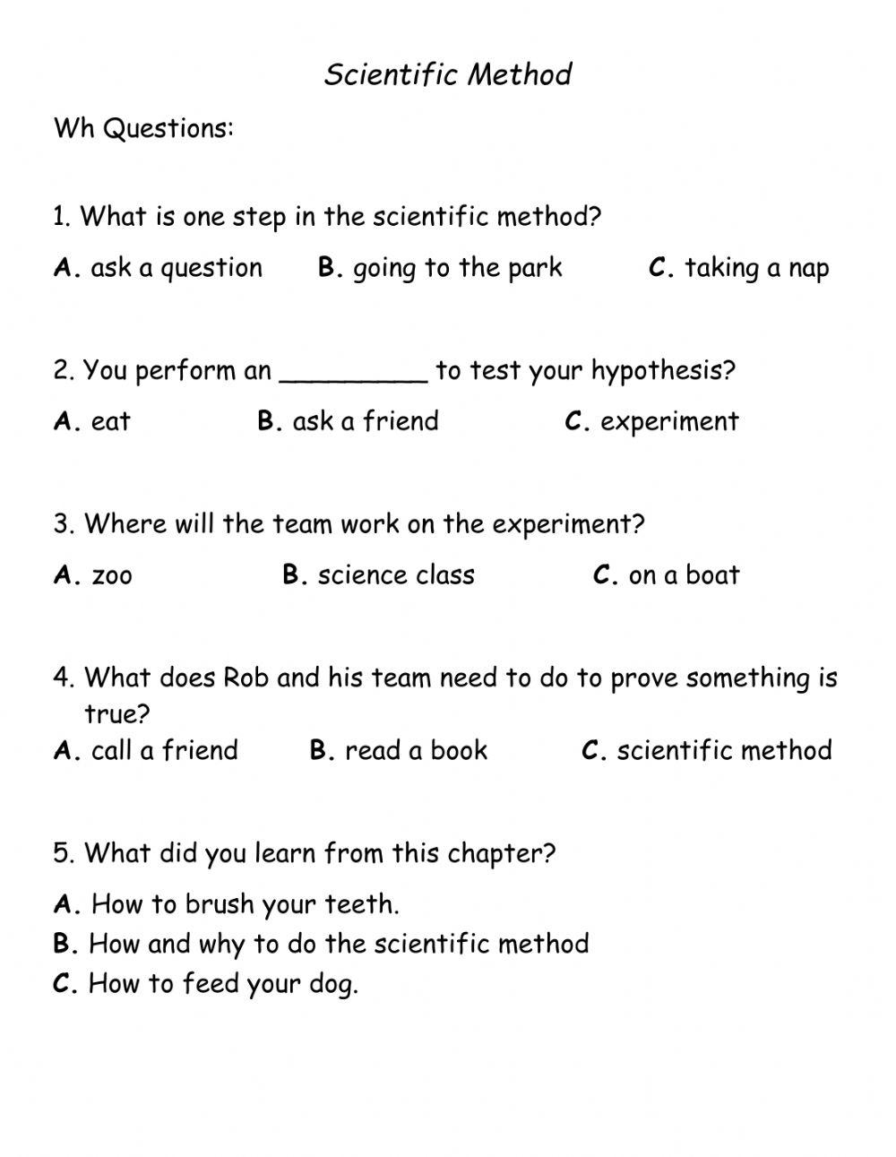 worksheet on scientific method