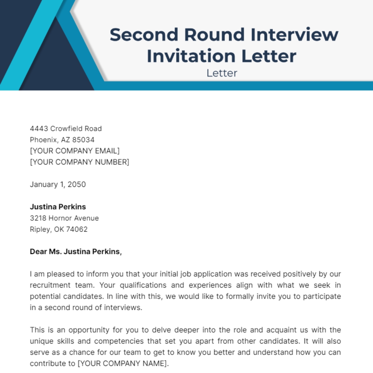 Second Round Interview Invitation Letter Template Edit Online 