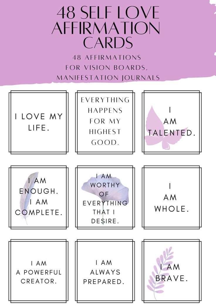 Self Love Affirmation Cards Printable Purple Affirmation Cards Vision 