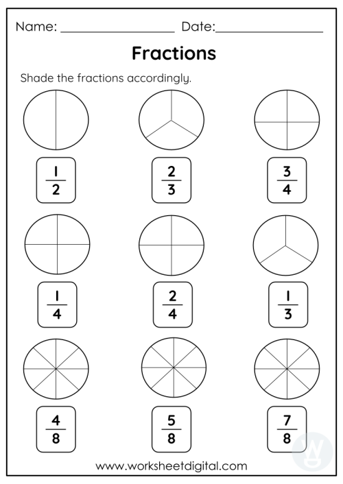 Shade The Fractions Worksheet Digital Worksheets Library