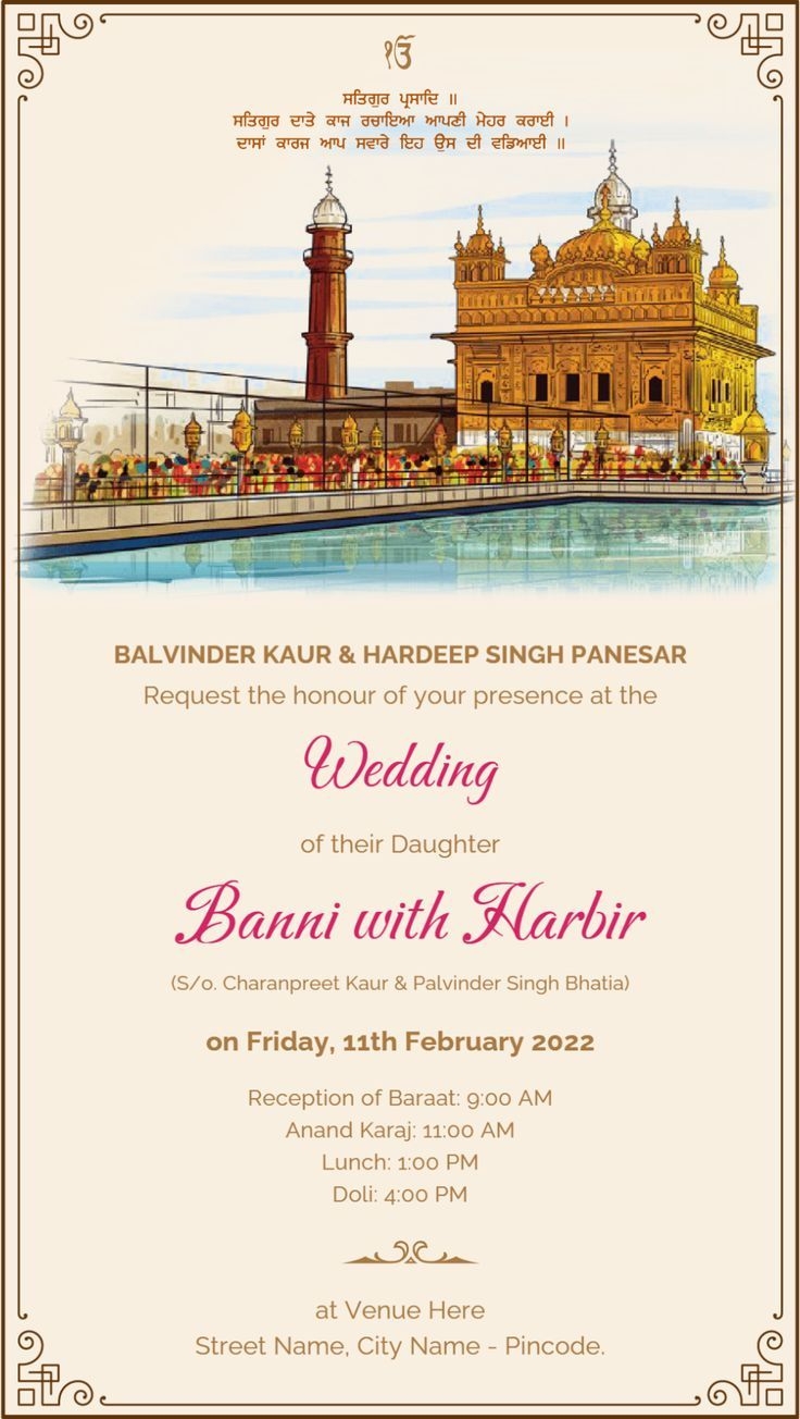 Sikh Wedding Invitation Card With Gurudwara Happy Invites Ecard Maker 
