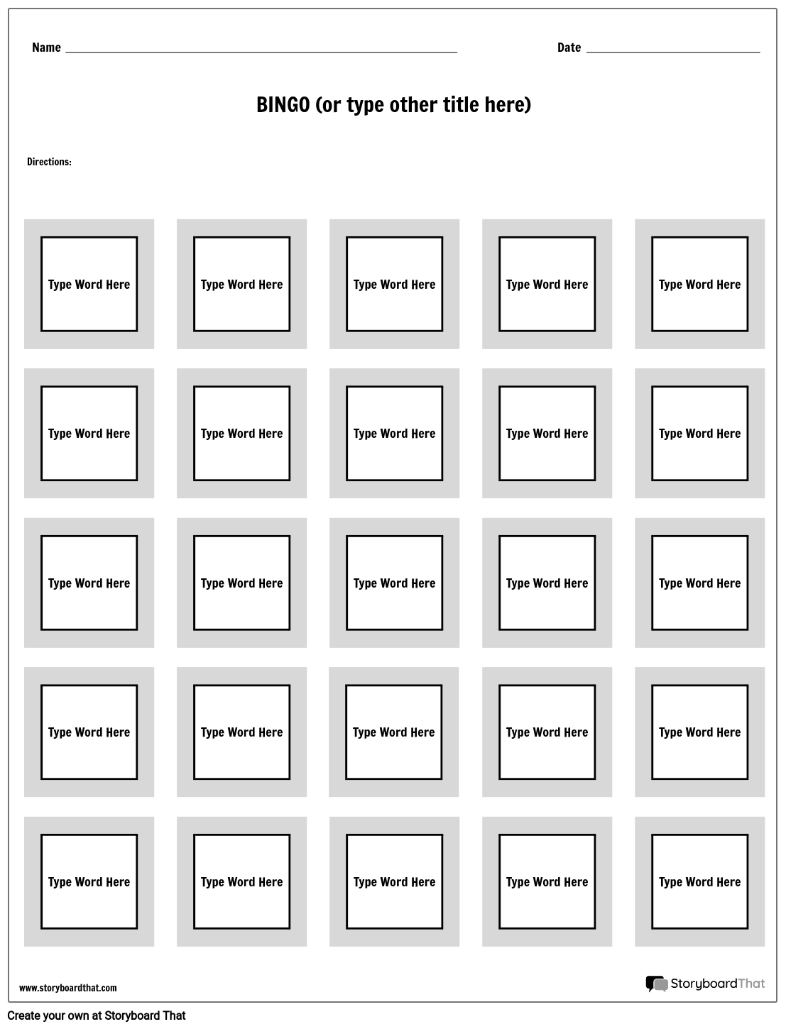 Simple Bingo Cards Based Game Worksheet Template