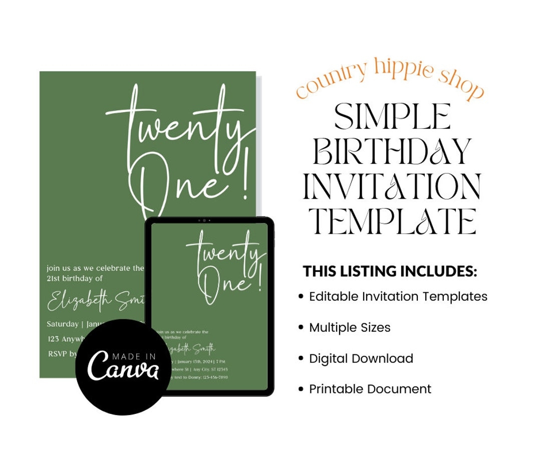 Simple Birthday Invitation Template Twenty first Birthday Invitation 
