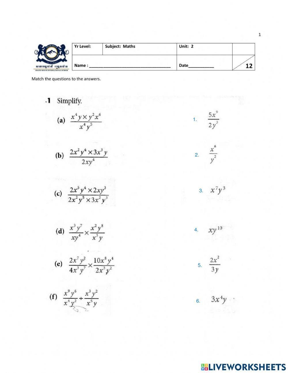 Simplify Exponents Worksheets Worksheets Library