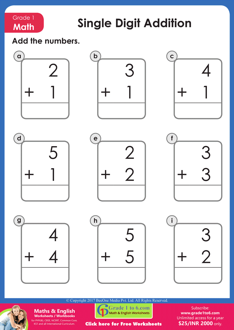 1 addition worksheets