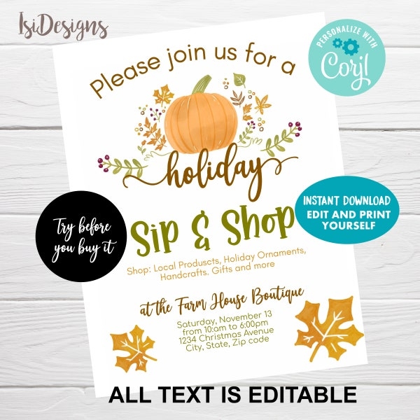 Sip And Shop Invitation Template Etsy