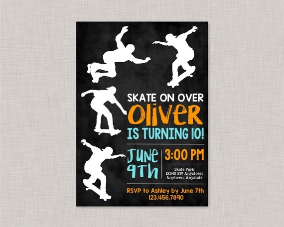 Skateboard Birthday Invitation Skateboard Invitation Skateboard 