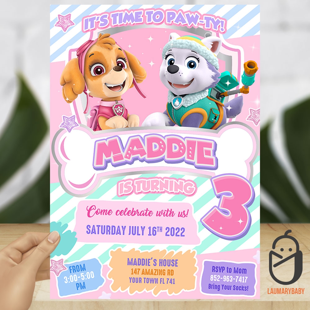 Skye And Everest Birthday Invitation Laumarybaby