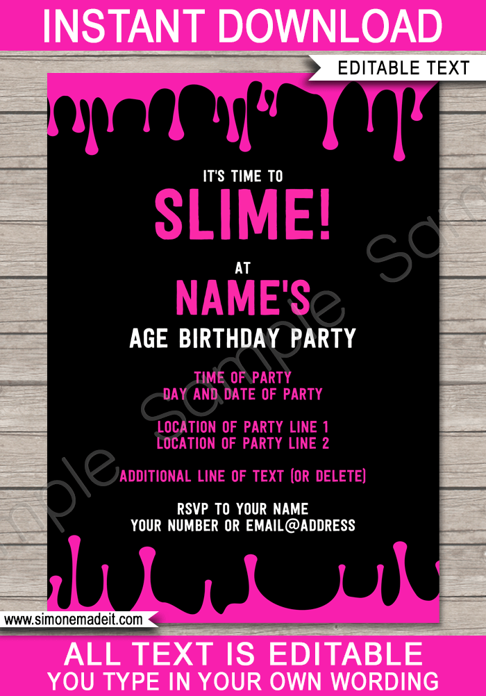 slime party invitations template free