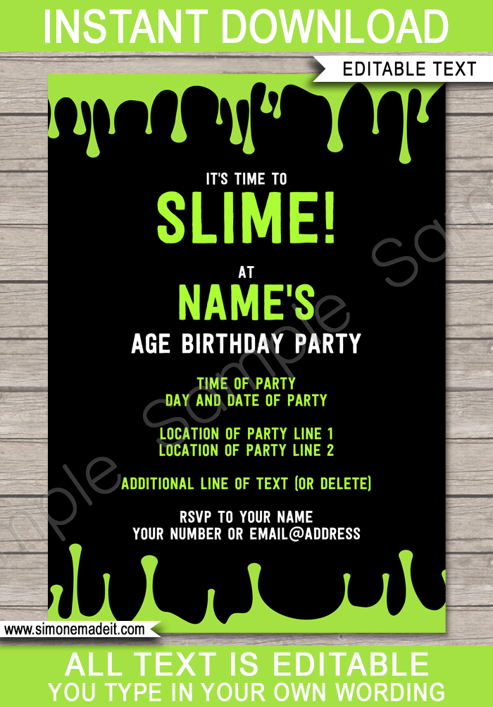 Slime Party Invitations Template Printable Slime Birthday Party Invites