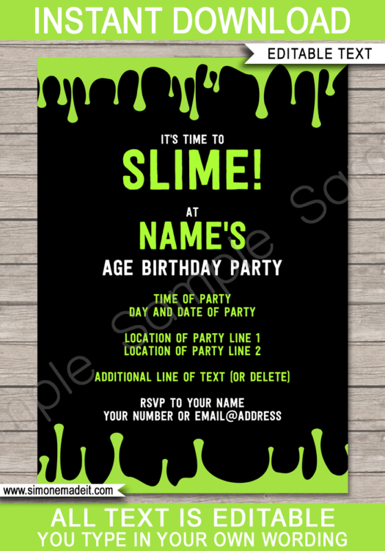 Slime Party Invitations Template Printable Slime Birthday Party Invites