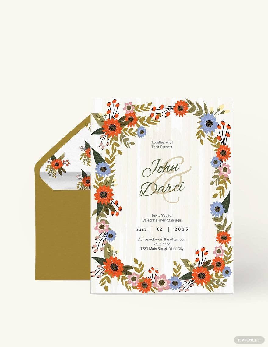 Small Flower Wedding Invitation Card Template In Publisher InDesign