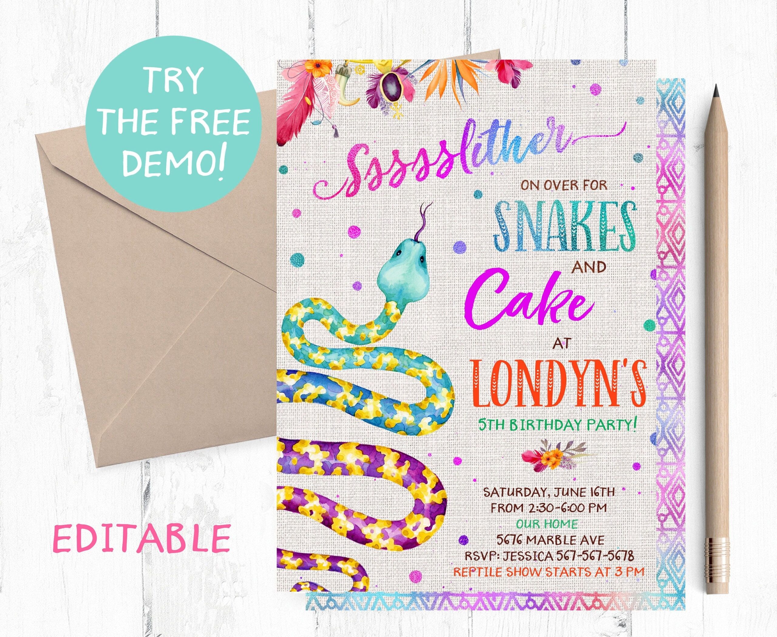 Snakes Birthday Invitations Snake Birthday Invitation Snake Birthday 