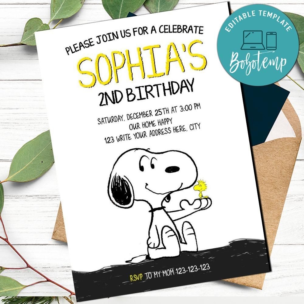 Snoopy Invitation Customizable Template Instant Download Bobotemp