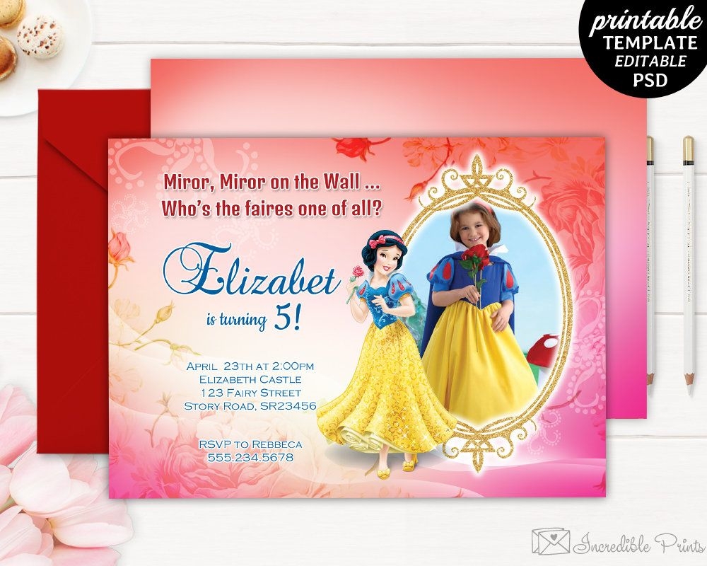 Snow White Girl Birthday Invitation Template Snow White Party