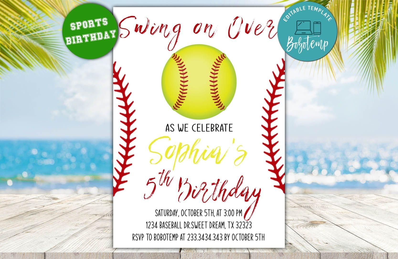 softball birthday invitations templates