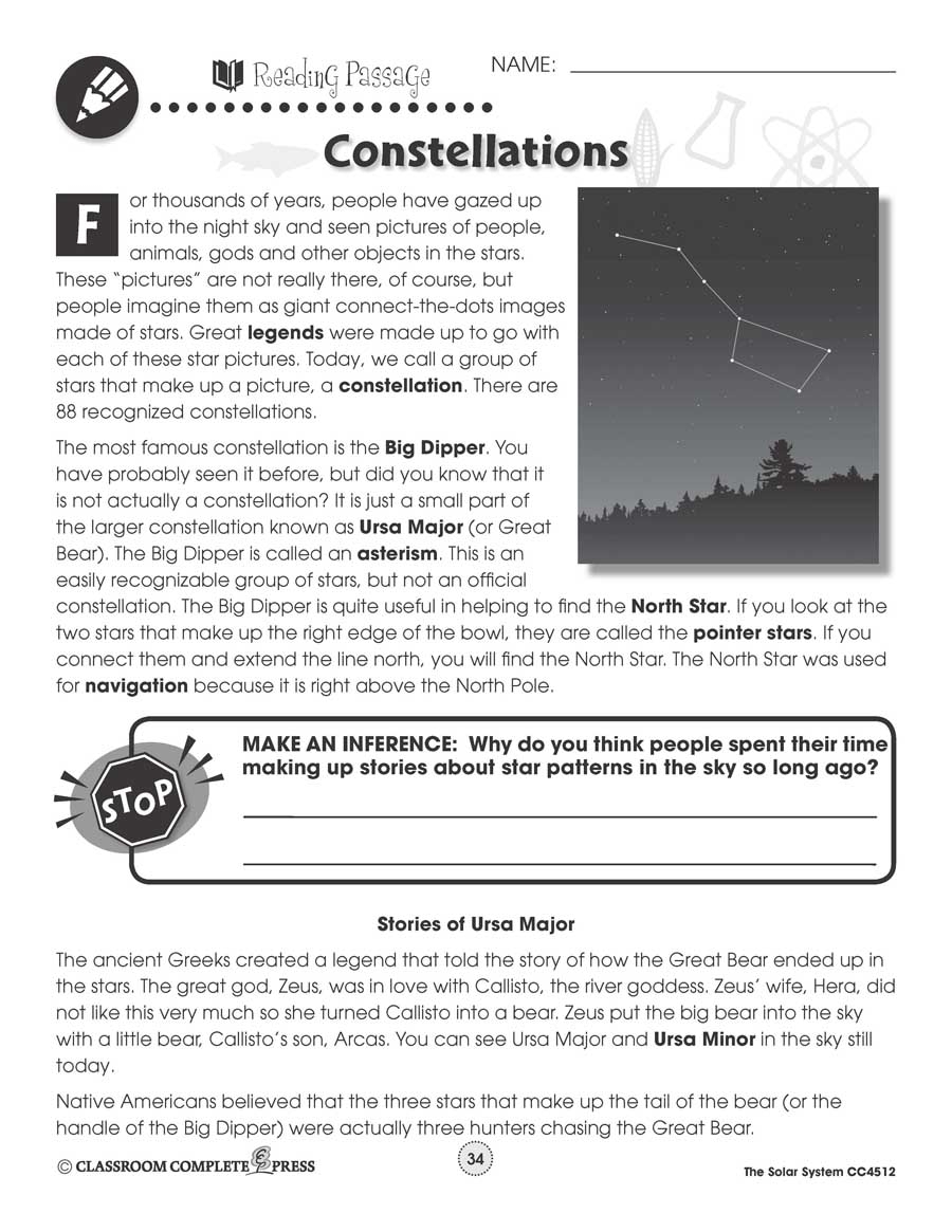Solar System Constellations Map WORKSHEET Grades 5 To 8 
