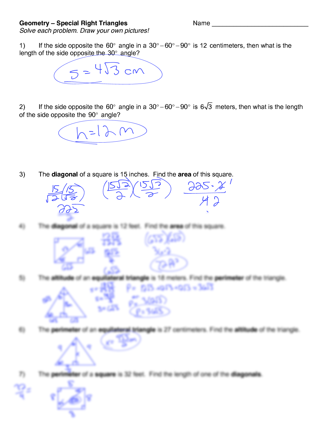 SOLUTION 8 2 Special Right Triangles Word Problems Key Studypool 