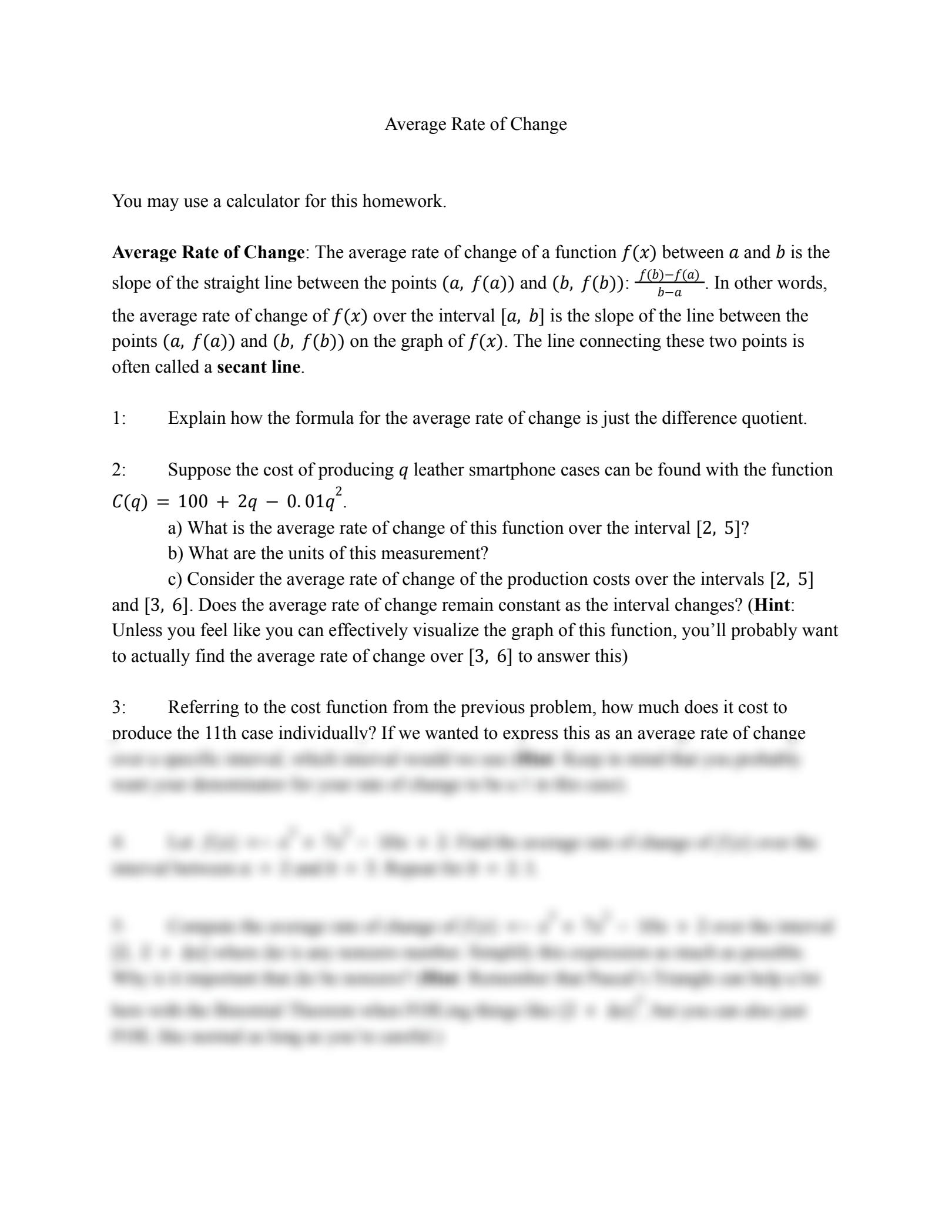 SOLUTION Average Rate Of Change Worksheet Studypool Worksheets Library