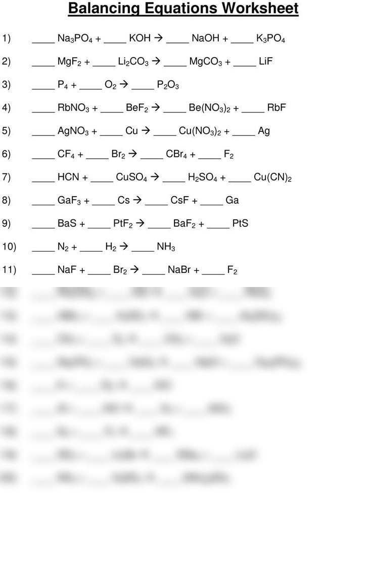 balancing the equation worksheet