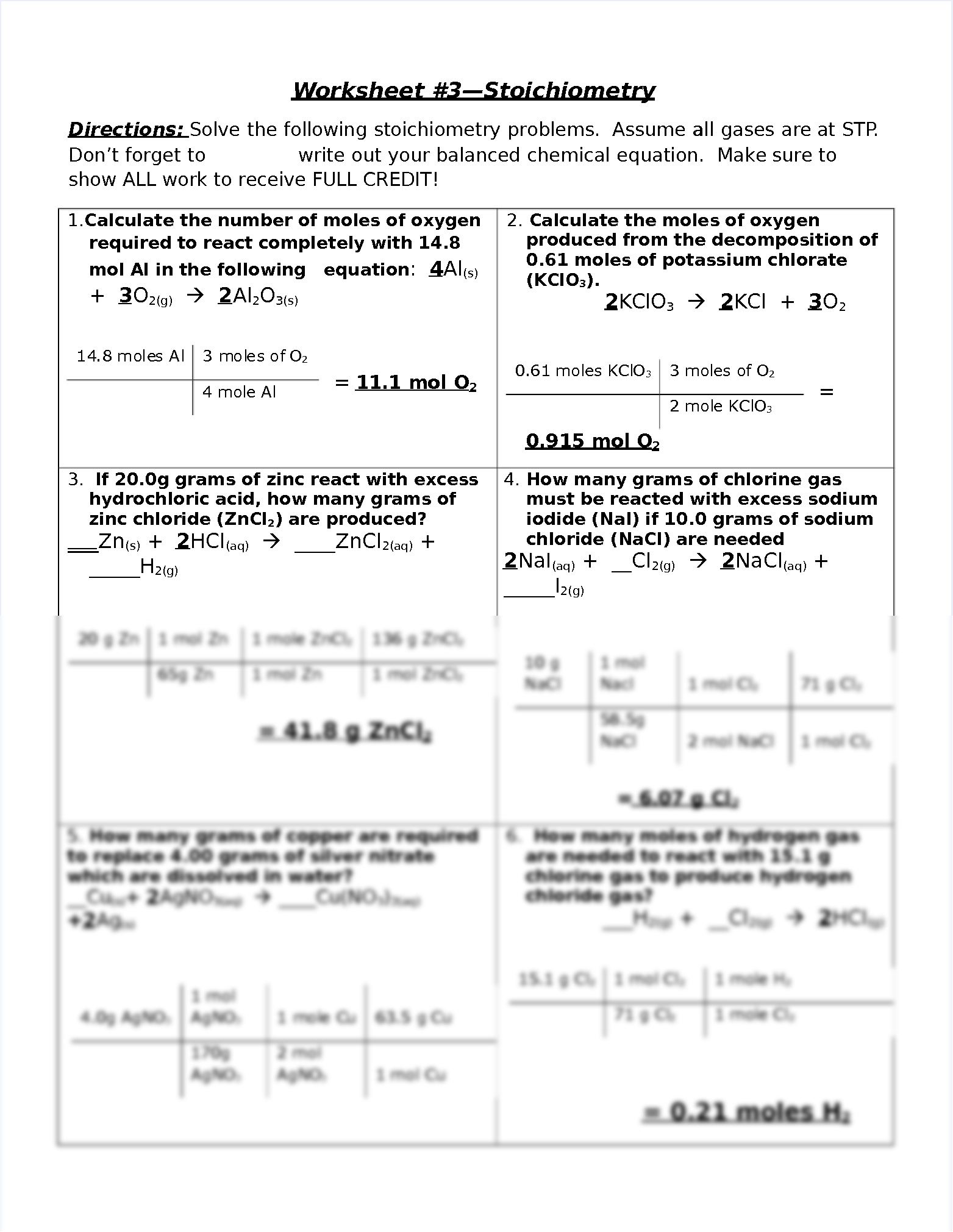 stoichiometry worksheet and key