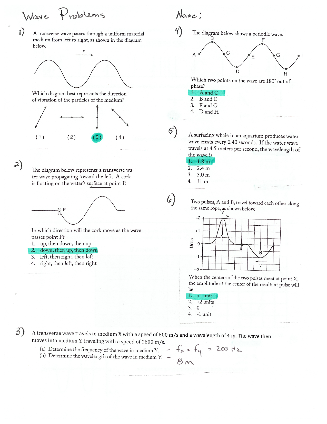 SOLUTION Physics Wave Problems Key Worksheet Studypool Worksheets